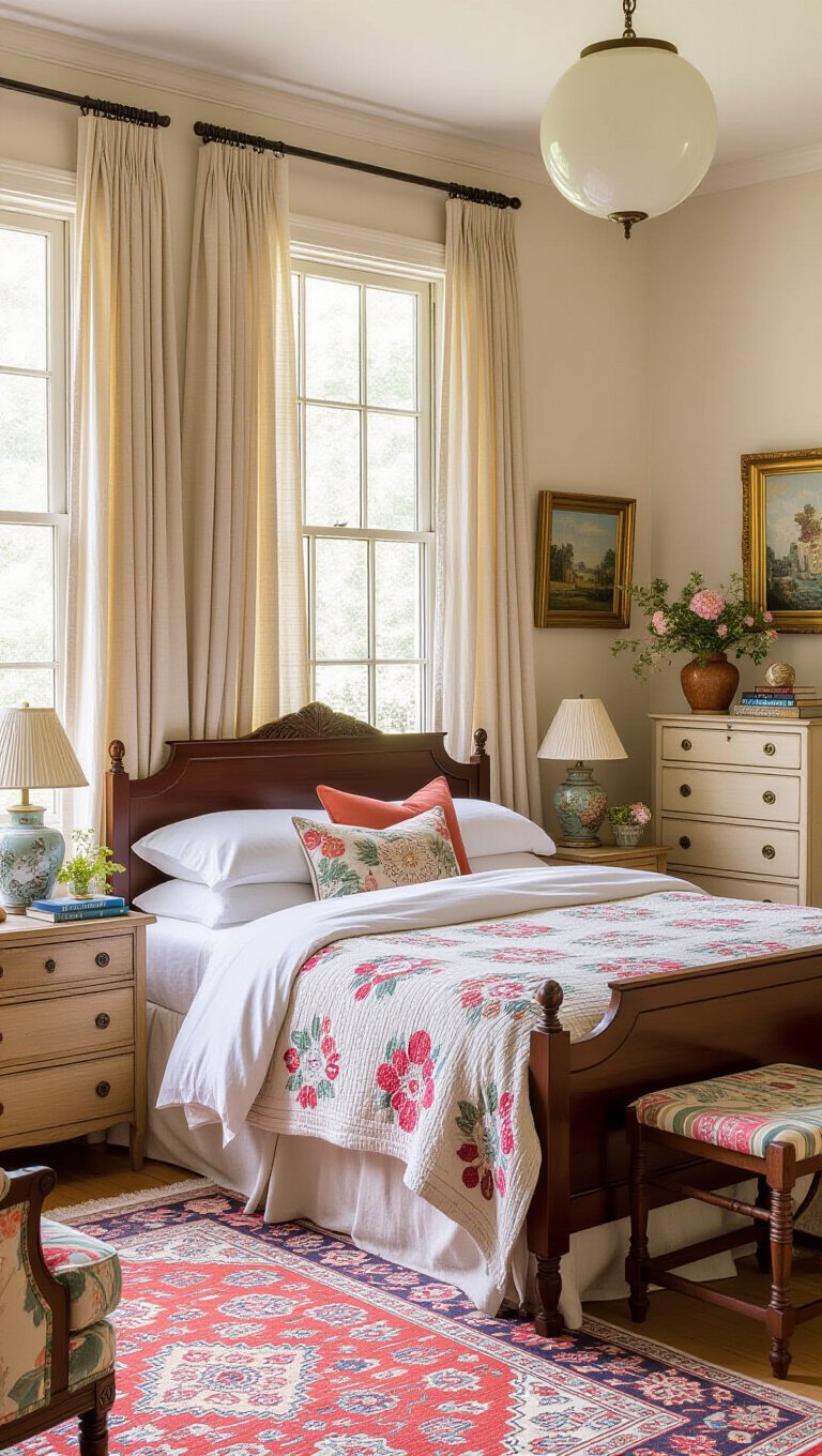 Vintage Eclectic Beige Bedroom