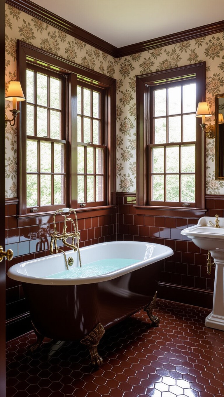 Vintage Elegance Dark Brown Tile Bathroom