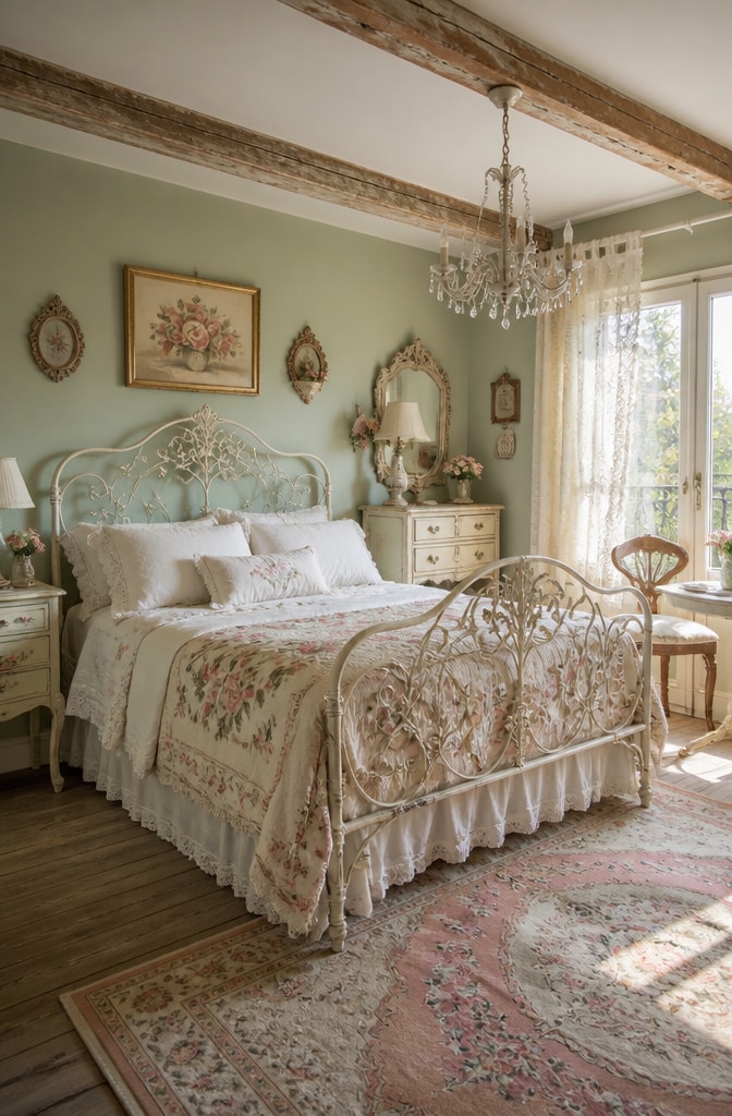Vintage French Country White Bed Frame Bedroom