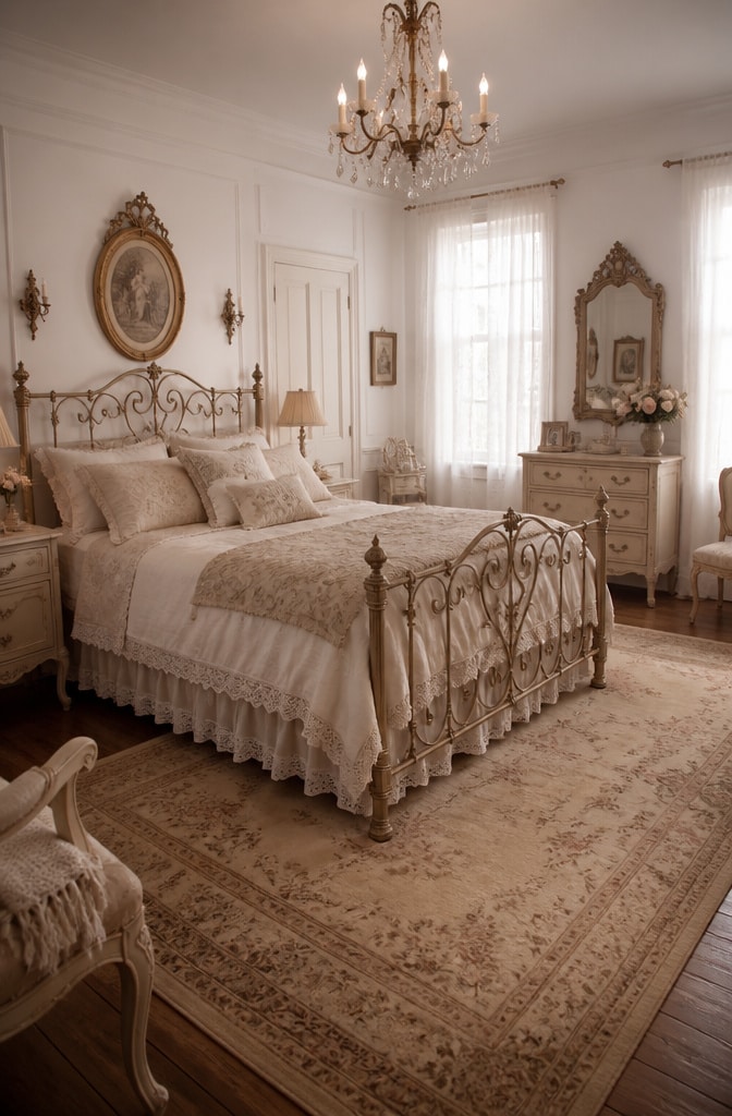 Vintage French White and Beige Bedroom