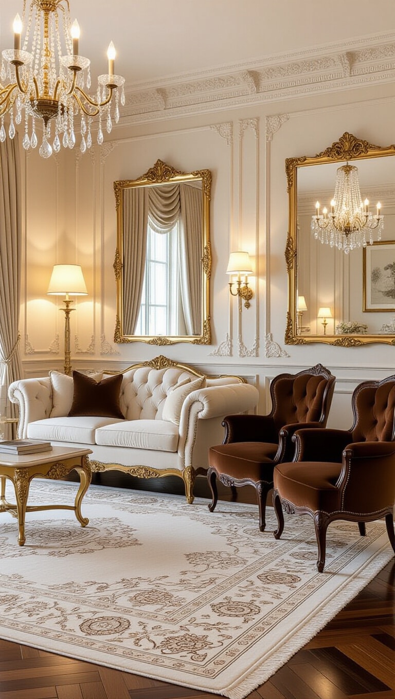 Vintage Glam Brown and Cream Living Room