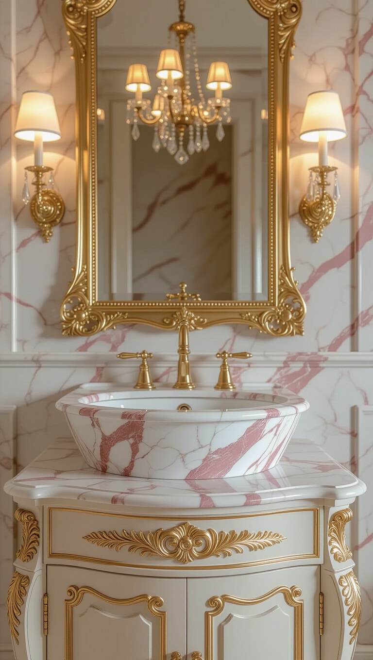 Vintage Glam Marble Sink Bathroom