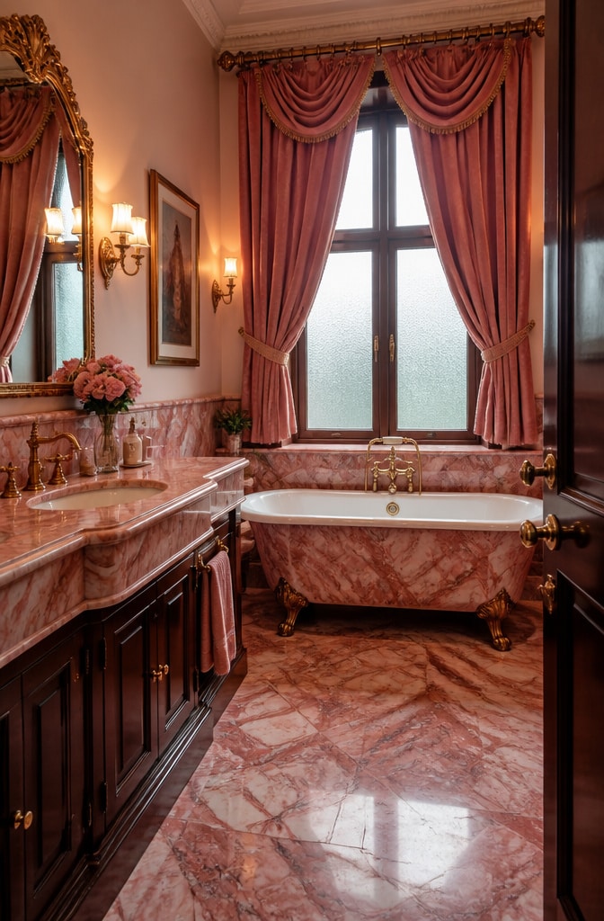 Vintage Glam Pink Marble Bathroom