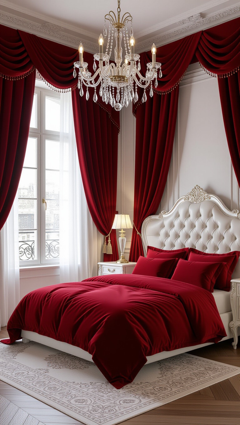 Vintage Glam Red and White Bedroom