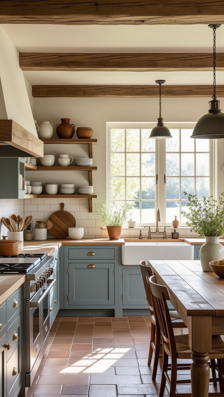 Vintage Grey Blue Farmhouse Kitchen