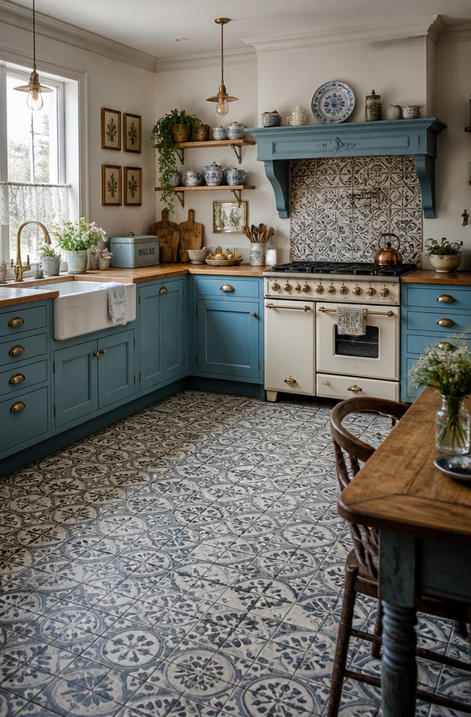 Vintage Grey Patterned Tile Kitchen