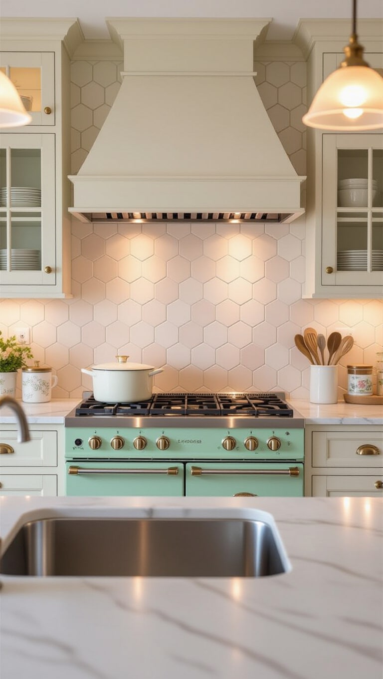 Vintage Hexagonal Ceramic Tile Backsplash