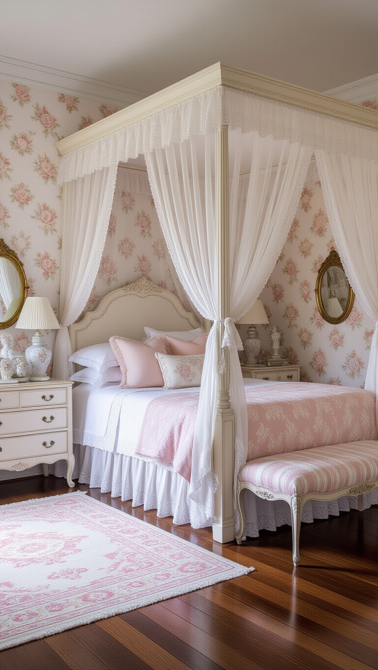 Vintage Inspired Pink and White Bedroom