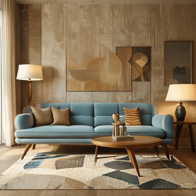 Vintage Mid-Century Blue and Beige