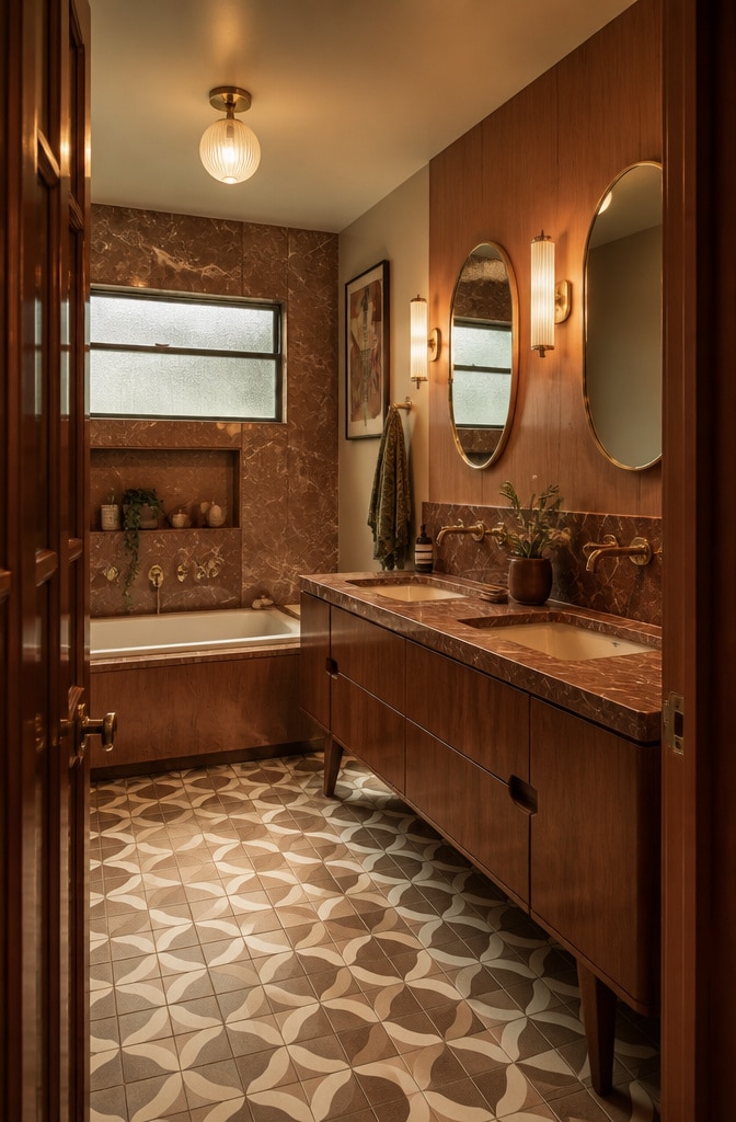 Vintage Mid-Century Brown Marble Bathroom