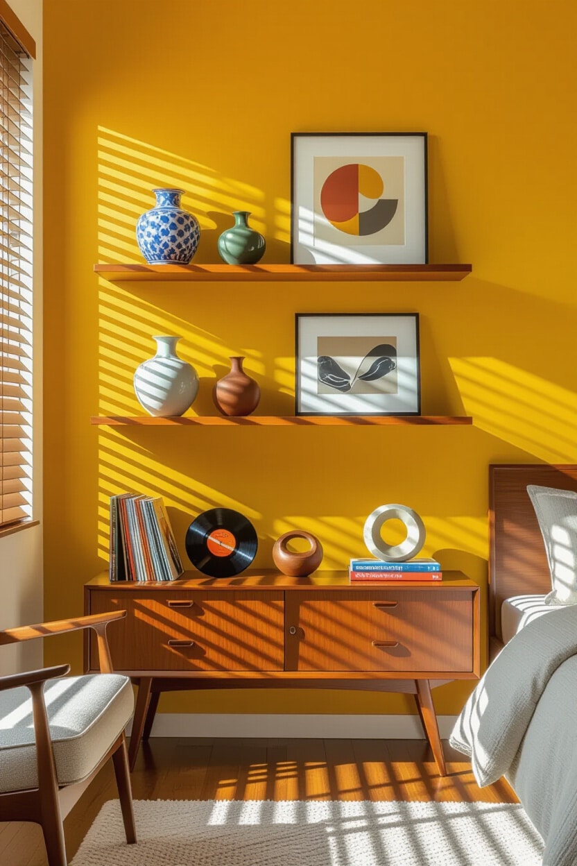 Vintage Mid-Century Modern Shelf Decor Bedroom