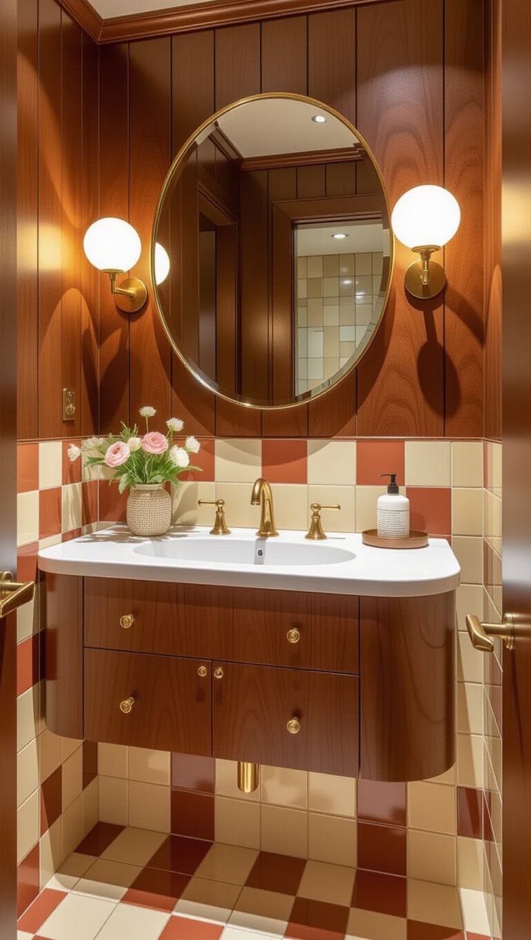 Vintage Midcentury Brown Bathroom Charm