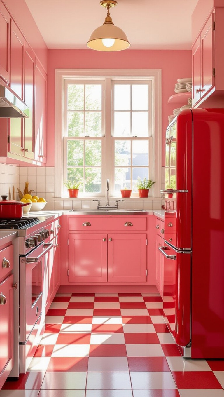 Vintage Pink and Red Retro Kitchen