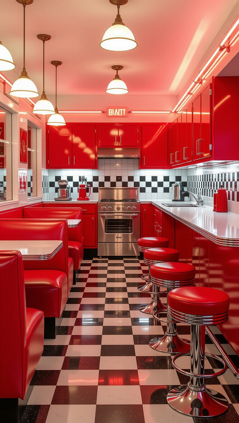 Vintage Red Retro Diner Kitchen