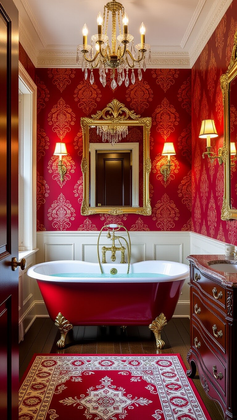 Vintage Red Victorian Bathroom