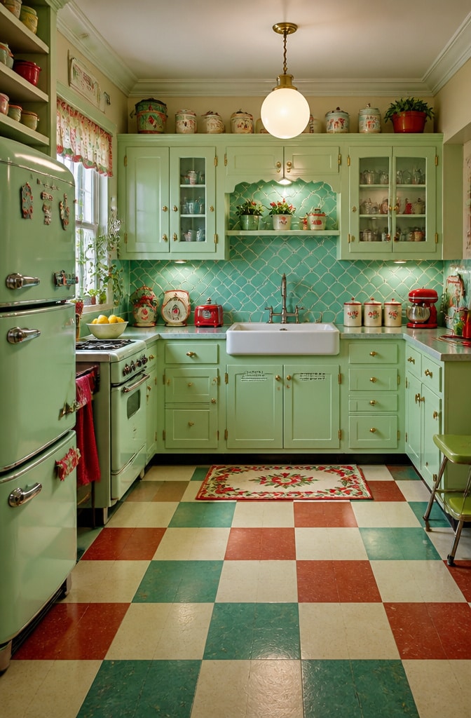 Vintage Retro Aqua Tile Backsplash Kitchen