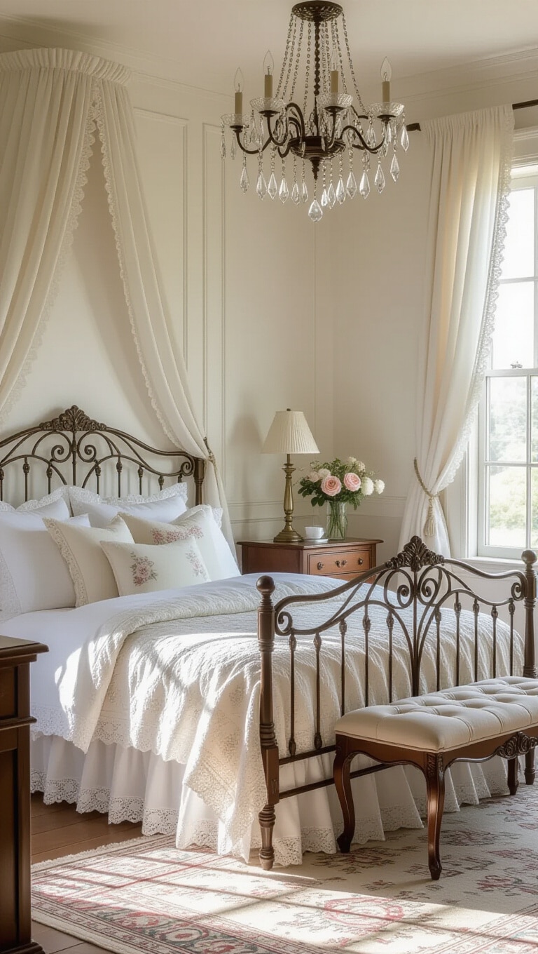 Vintage Romantic White Wall Bedroom