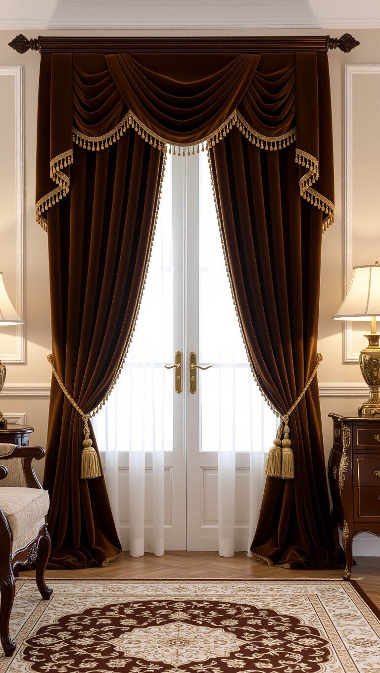 Vintage Velvet Brown Curtains with Tassels