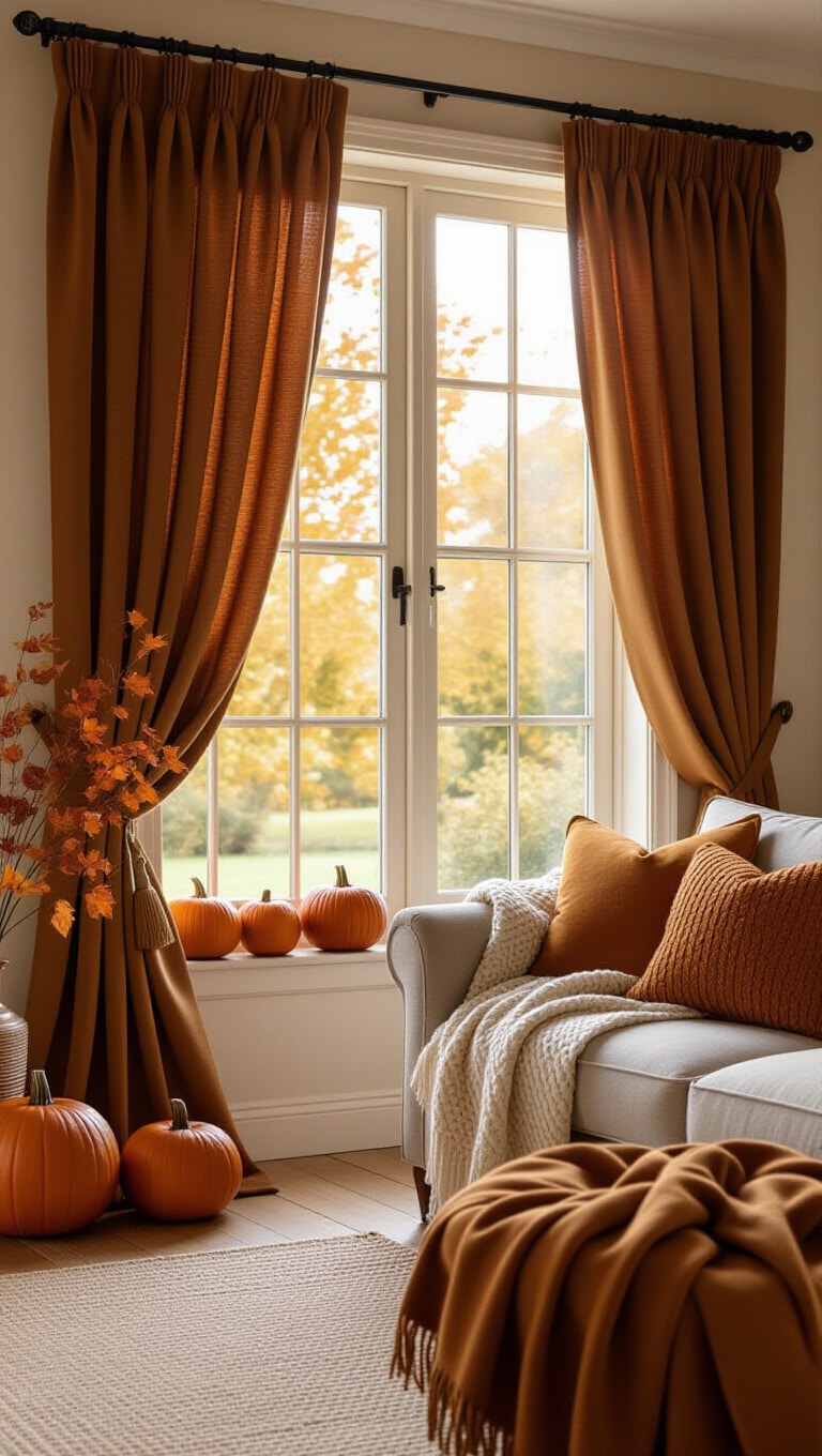 Warm Autumn Brown Curtains Living Room
