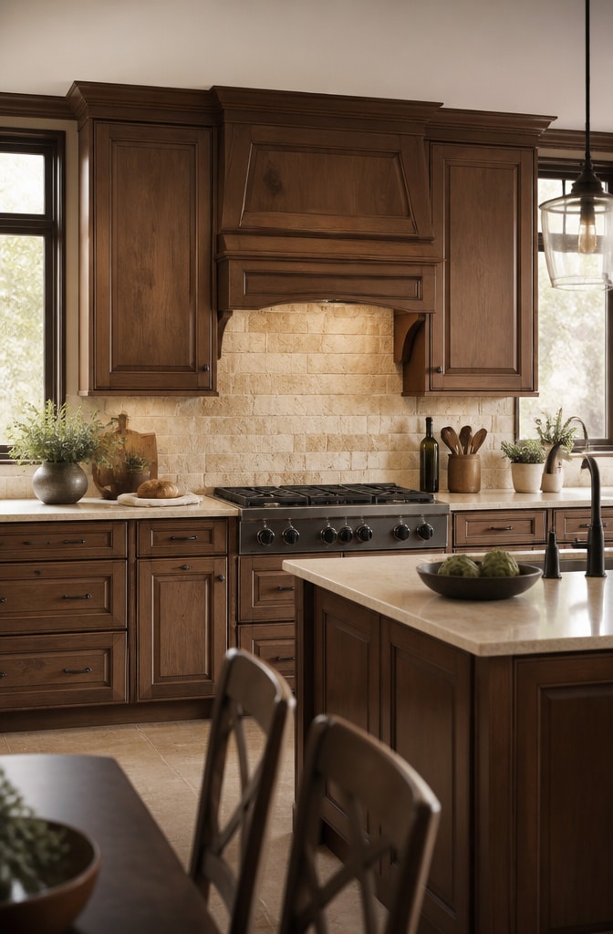 Warm Beige Travertine Backsplash