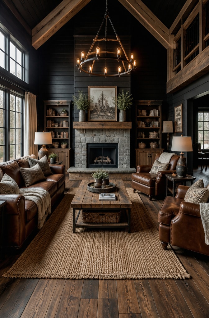 Warm Black and Brown Earthy Modern Farmhouse Living Room