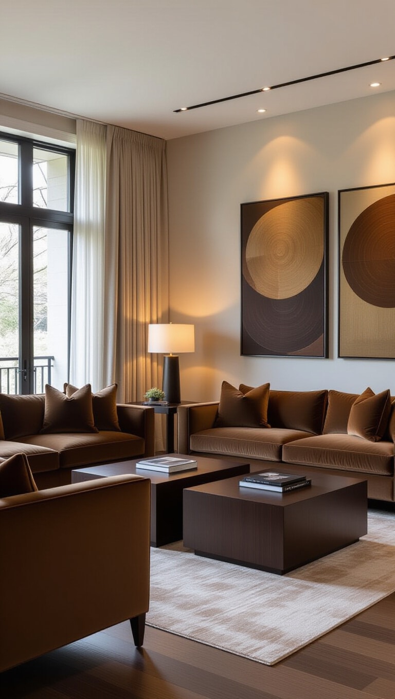 Warm Contemporary Brown Living Room