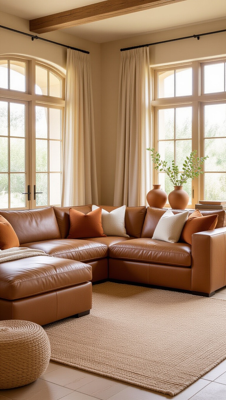 Warm Earth Tone Brown Leather Sectional Haven