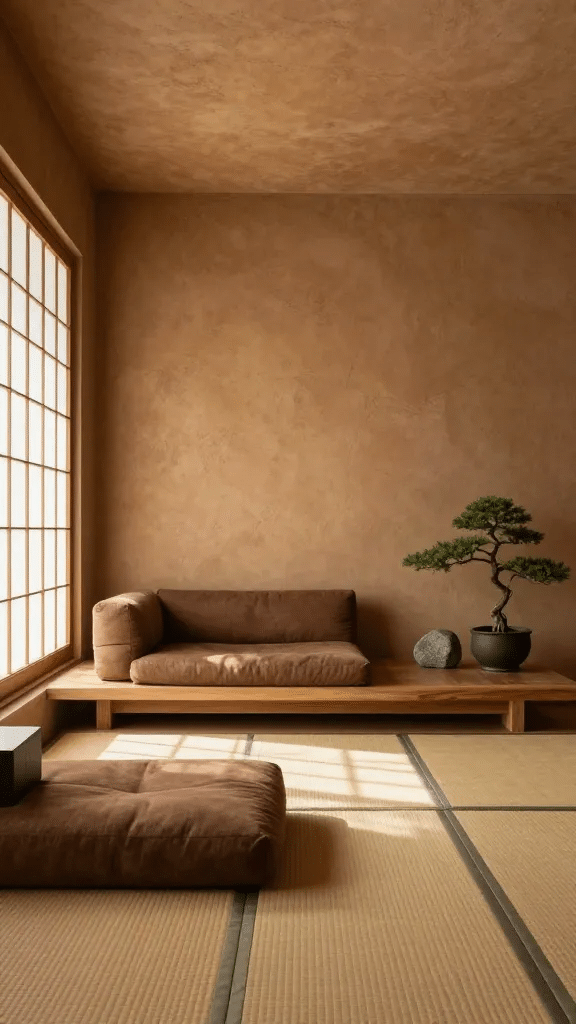 Warm Earthy Brown Zen Living Room