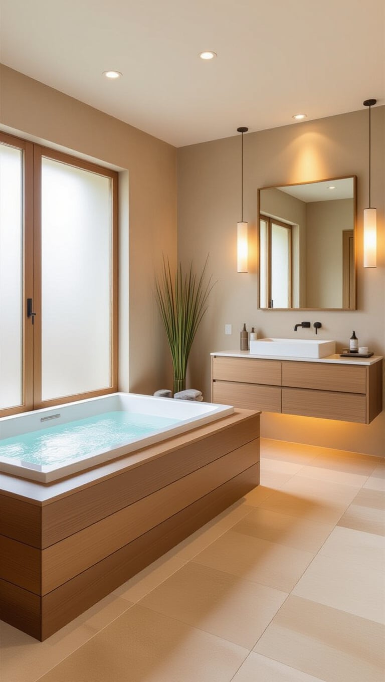 Warm Taupe and Brown Spa Bathroom