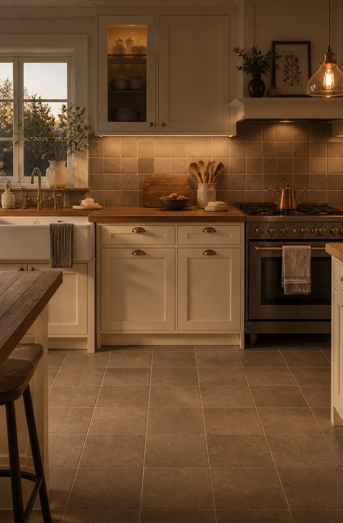 Warm Taupe Grey Matte Tile Kitchen