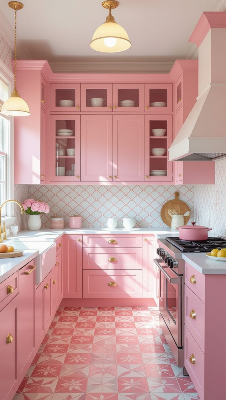 Whimsical Pink and Red Pastel Kitchen