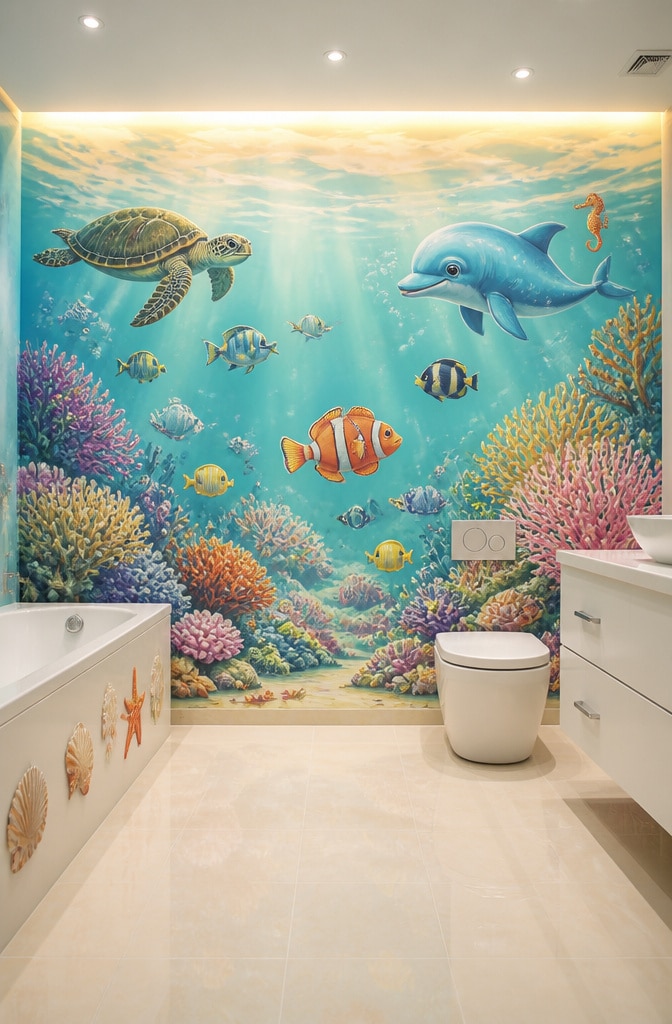 Whimsical Underwater Scene Bathroom Art