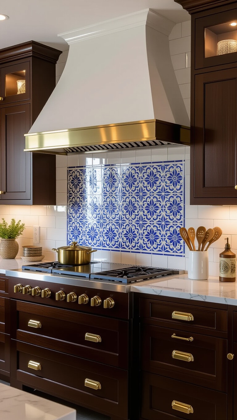 White Hand-Painted Moroccan Style Kitchen Tiles