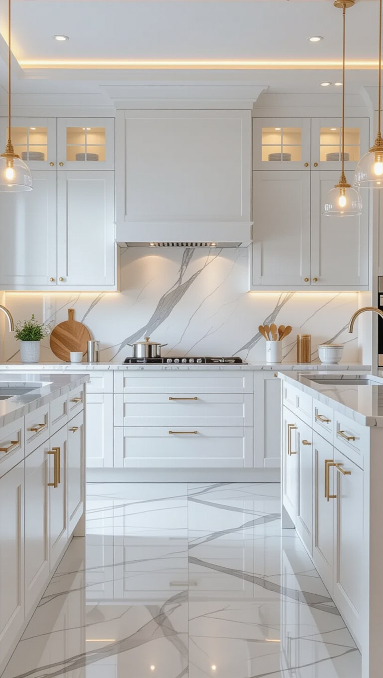 White Marble Effect Kitchen Tiles