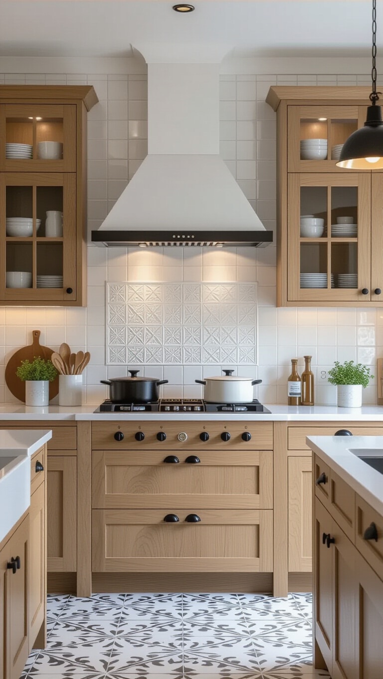 White Patterned Ceramic Kitchen Tiles