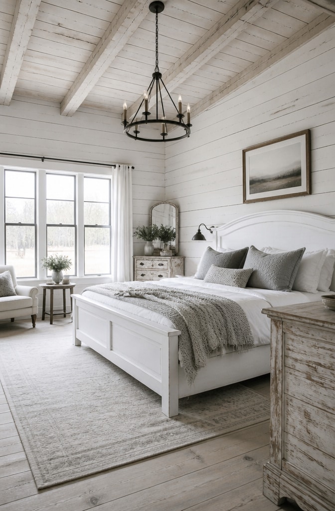 Whitewashed Farmhouse Bedroom with Rustic Elegance
