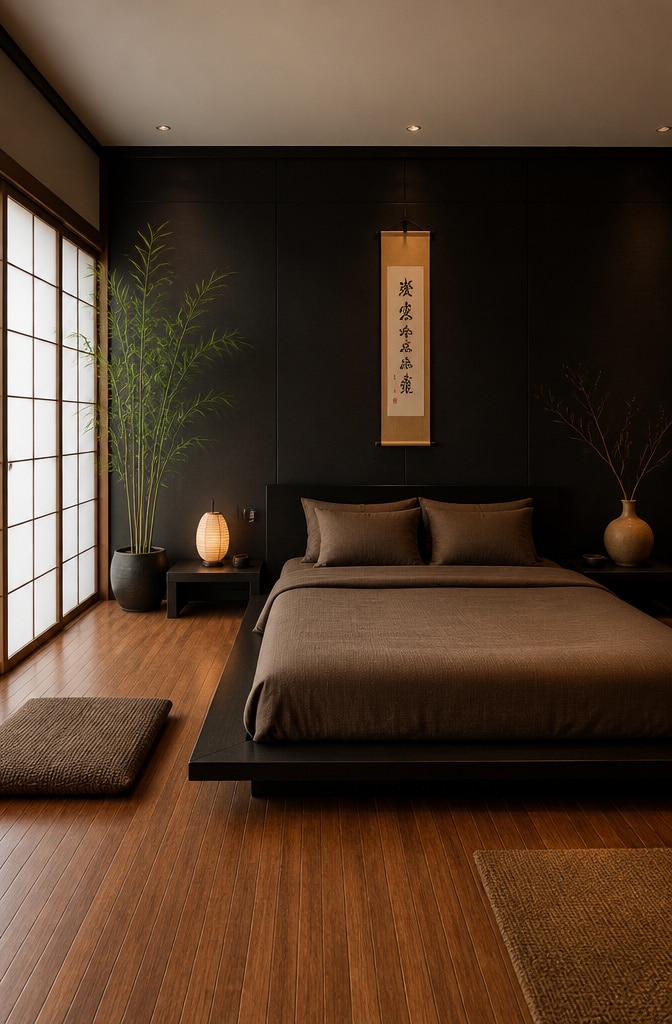 Zen Black and Natural Brown Minimalist Bedroom