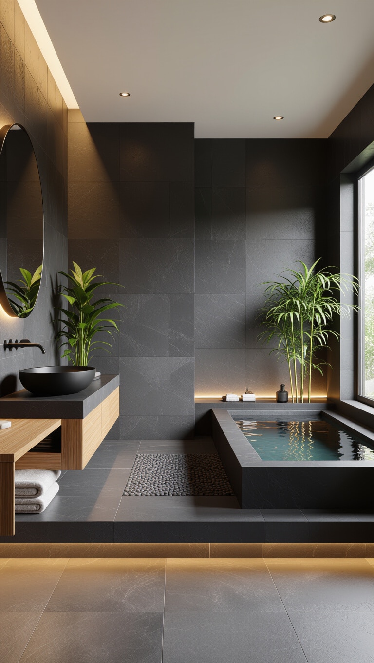 Zen Black Tile Bathroom Sanctuary