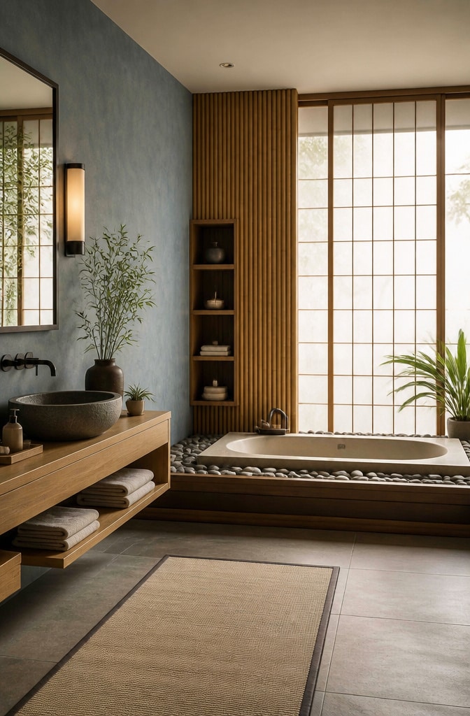 Zen Blue and Brown Spa Bathroom