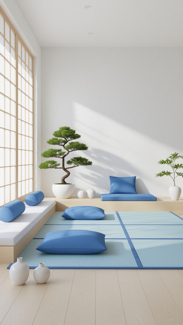 Zen Blue and White Living Room