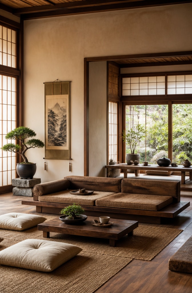 Zen-Inspired Brown and Beige Living Room