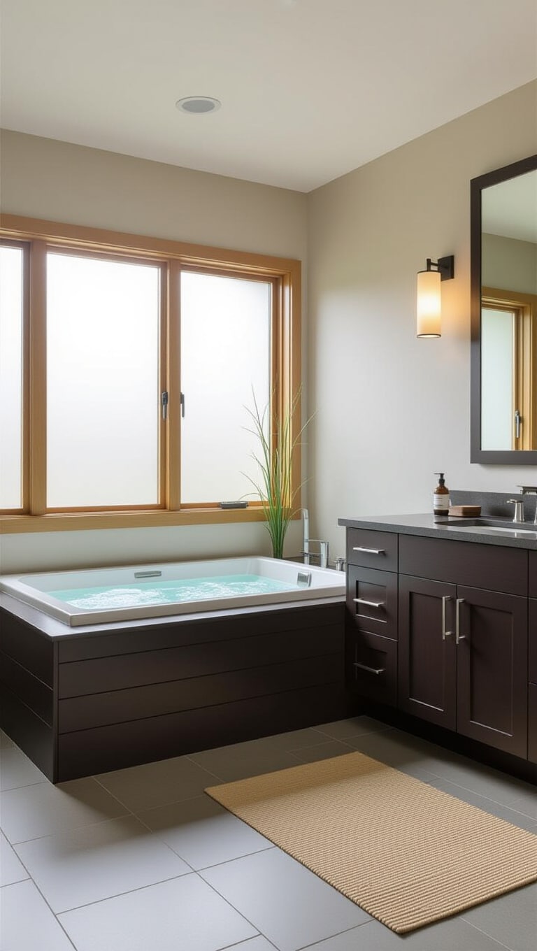 Zen Inspired Brown Cabinets Bathroom
