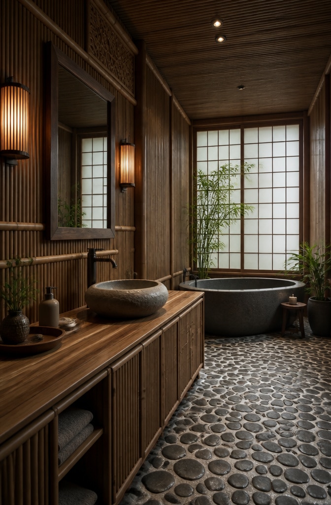 Zen-Inspired Dark Brown Bathroom Sanctuary