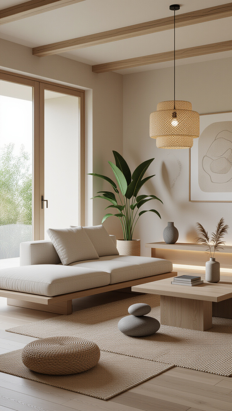Zen-Inspired Light Brown Living Room