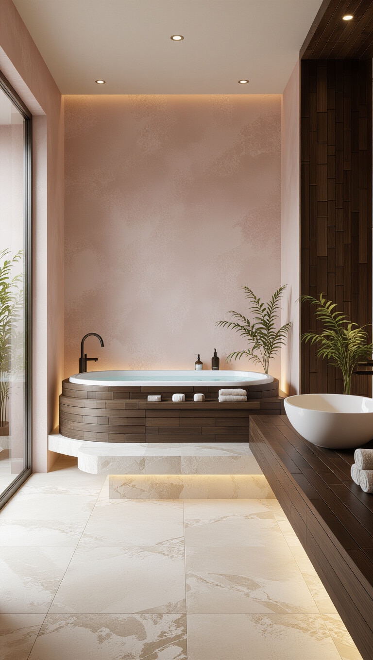 Zen Inspired Pink and Brown Bathroom Retreat