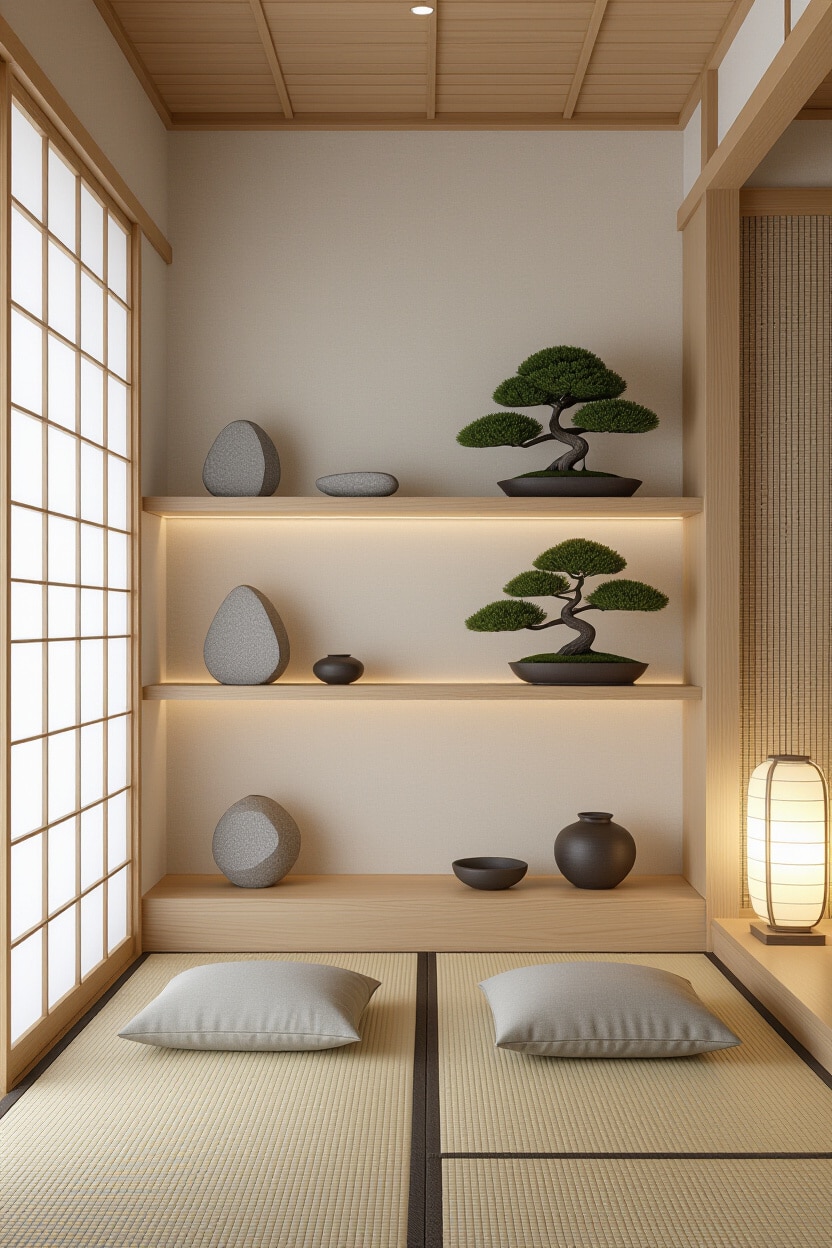 Zen Japanese-Inspired Shelf Decor Bedroom