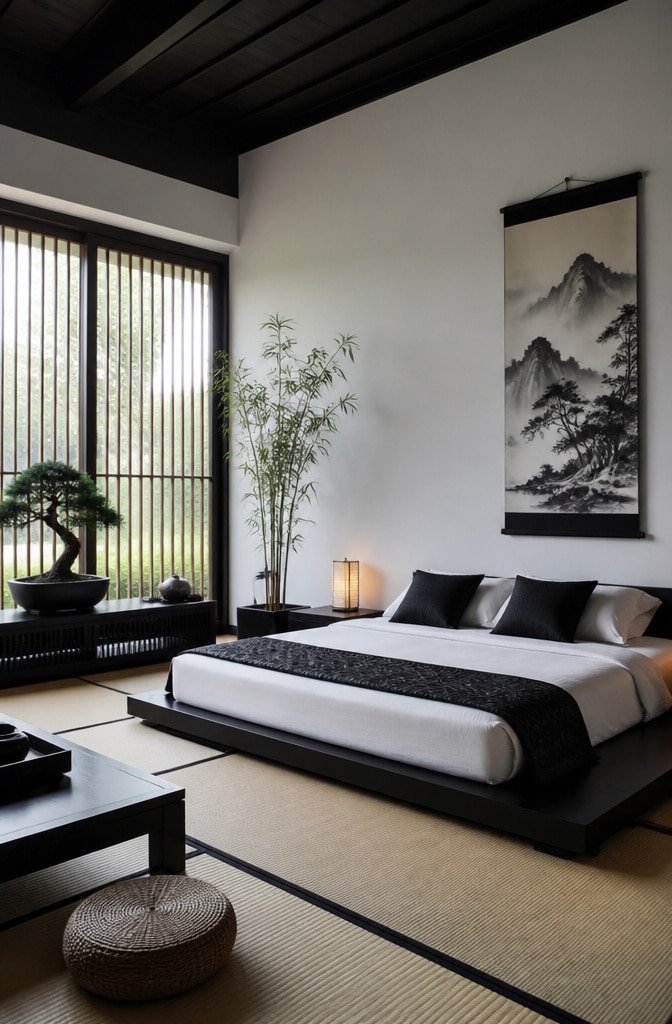 Zen Monochrome Black Bedroom