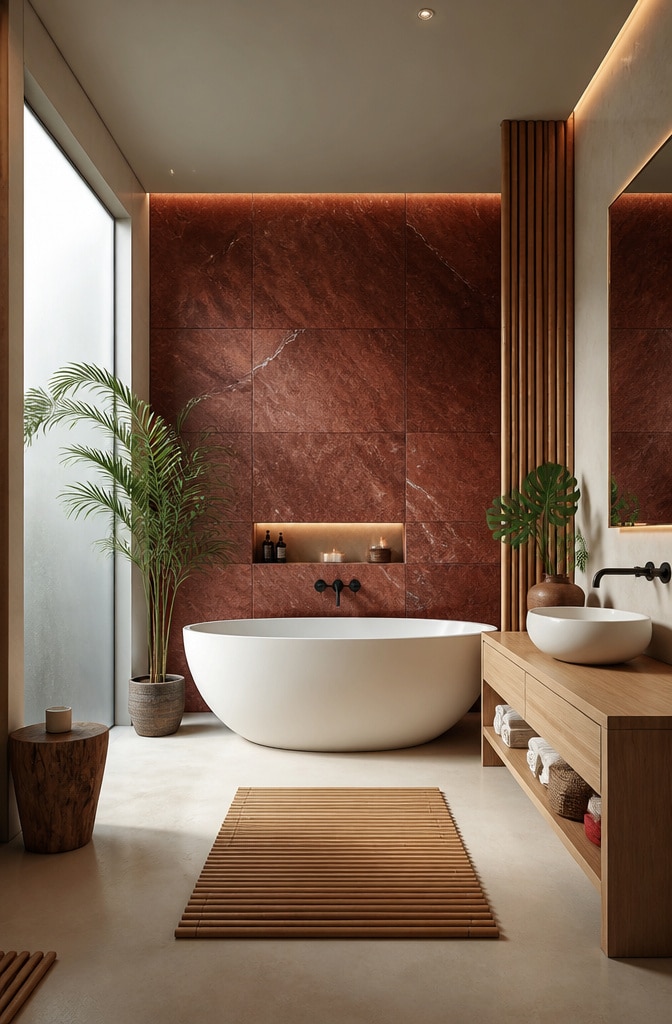 Zen Red and White Spa Bathroom Retreat