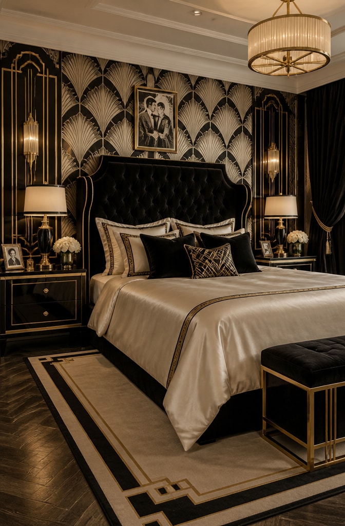 Art Deco Black and Cream Bedroom
