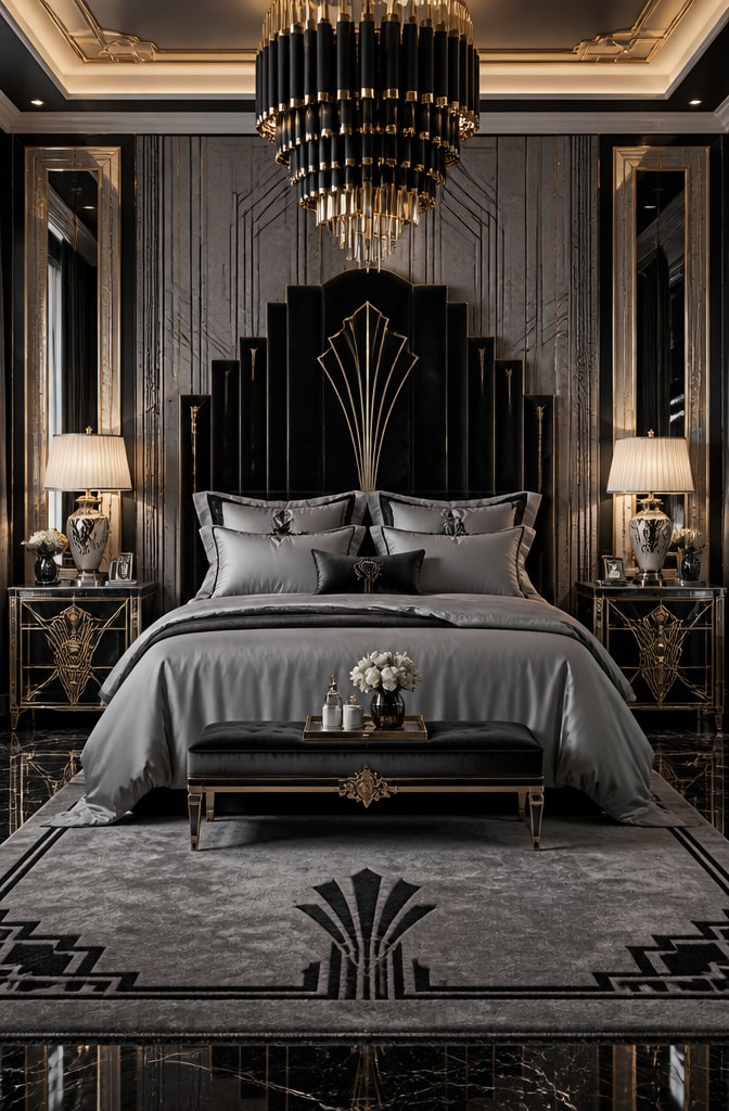 Art Deco Black and Grey Bedroom